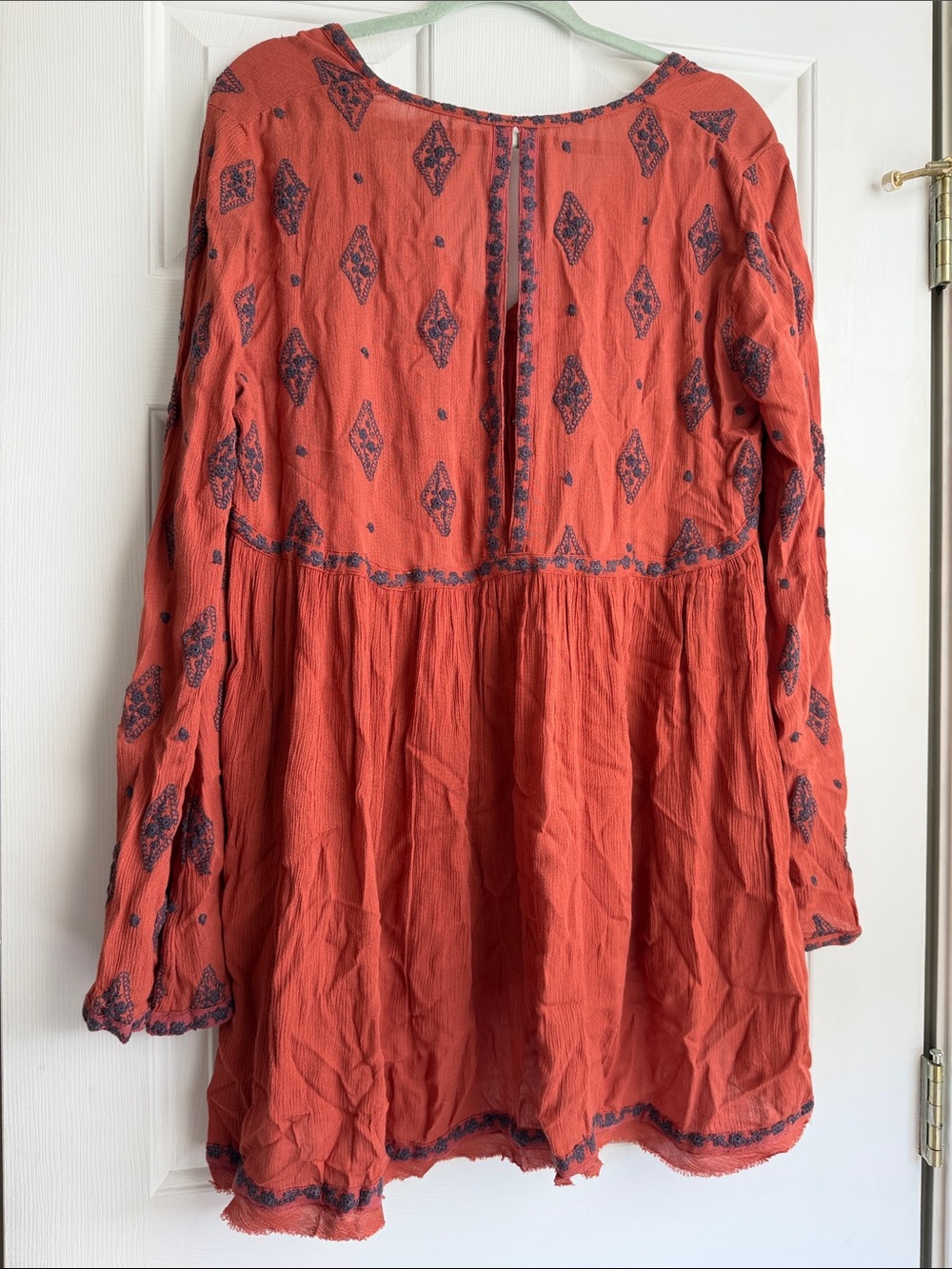 Free People women’s embroidered tunic. Size M. Burnt orange/ navy combo. - Picture 3 of 3